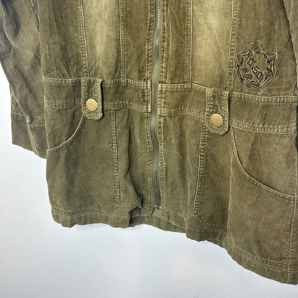 AZIZ Women Olive Green Corduroy Zip Front Jacket‎ Size Medium Embroidered Detail - Picture 5 of 11